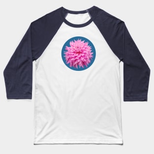 Hot Pink Ball Dahlia Blue Circle Flower Baseball T-Shirt